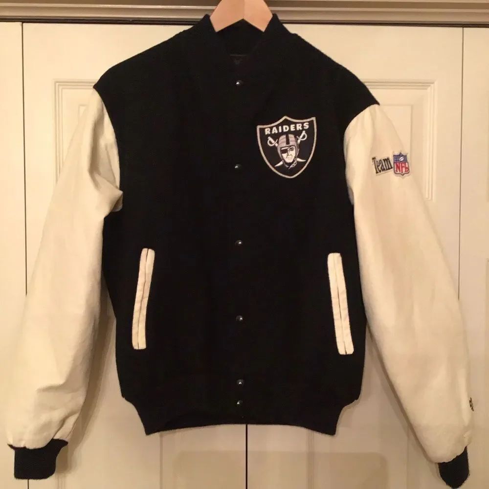 RARE Vintage 80s NFL Raiders Chalk Line Varsity Bomber Jacket